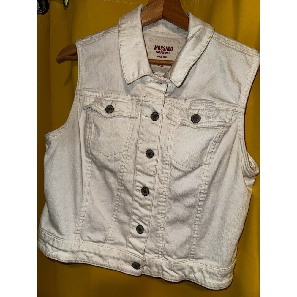 Mossimo White Denim Vest Womens L Jean Trucker Button Front Y2K Western Stretch